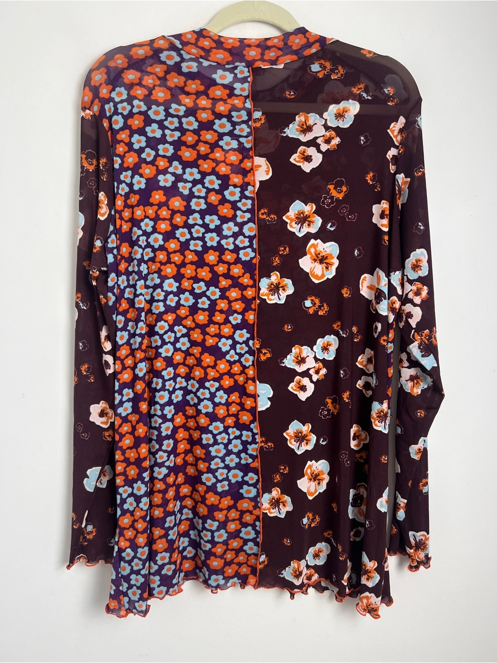 LOGO Layers By Lori Goldstein XL Purple Floral Patchwork Print Sheer Mesh Top - Picture 5 of 11